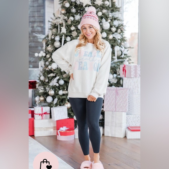 •PINK LILY•NWOT IVORY SWEATER WEATHER SEASON CORDED OVERSIZED GRAPHIC SIZE LARGE - Picture 4 of 10